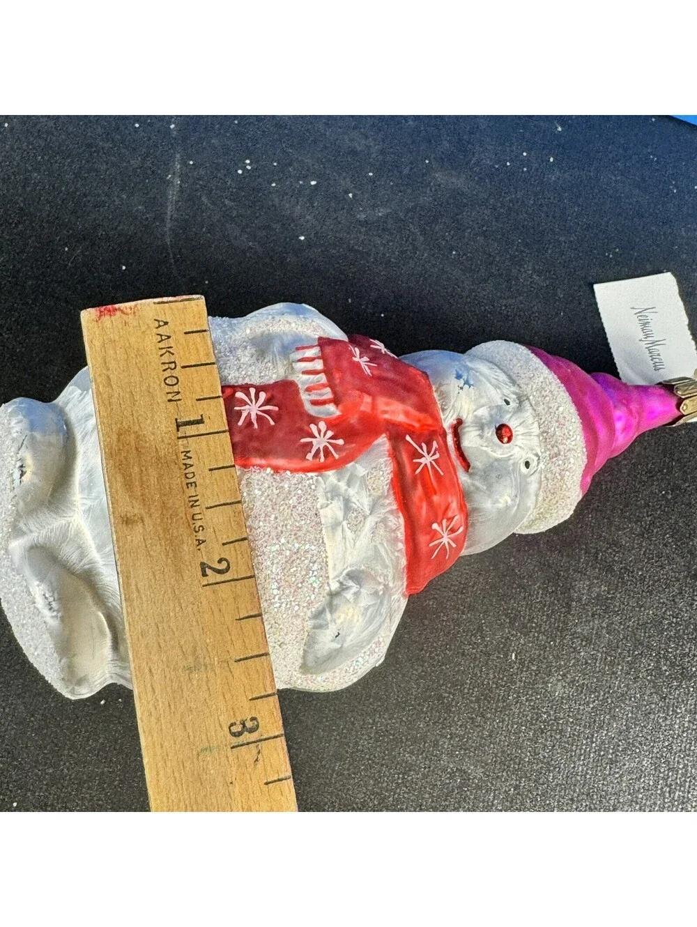 Neiman Marcus Snowman Blown Glass Christmas Tree Holiday Ornament 6” Germany